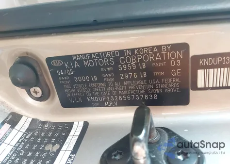 2005 Kia Sedona Ex/Lx из США, поврежденный, VIN KNDUP132856737838